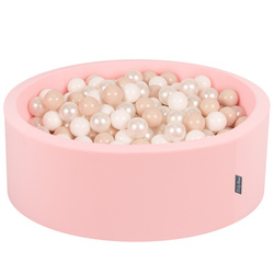 KiddyMoon Bällebad Bällepool mit bunten Bällen ∅ 7Cm  für Babys Kinder Rund, pink:pastellbeige/weiß/perle, 90x30cm/300 Bälle
