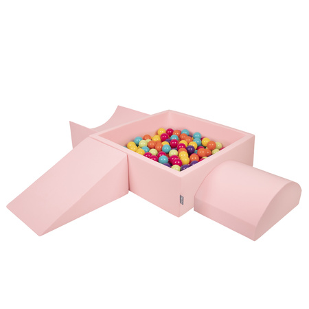 KiddyMoon Spielplatz aus Schaumstoff mit Quadrat Bällebad Bälle Hindernisläufen, pink:hellgrün/gelb/türkis/orange/dunkelpink/violet, Bällebad (200 Bälle) + Version 4