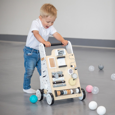 KiddyMoon Lauflernwagen aus Holz für Kinder Lauflernhilfe Spaß Babys, Laufen Lernen, Multifunktion Holzspielzeug für Kleinekinder Montessori-Spielzeug,, Schwarz - Weiß, Standard