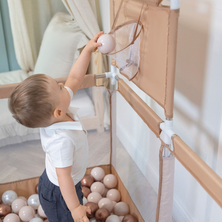 Laufstall mit Korb und Bällen Laufgitter für Kinder, beige:dunkeltürkis/pastellbeige/perle, 100 Bälle