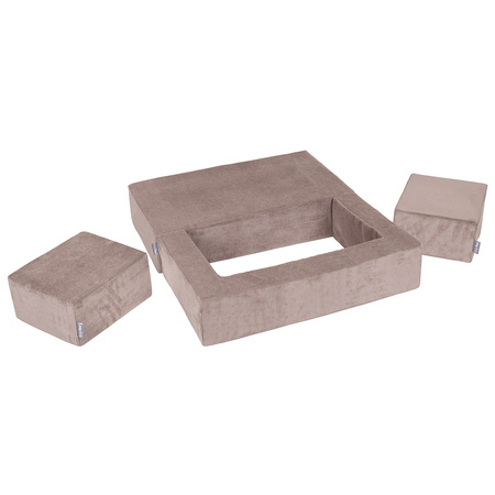 KiddyMoon Kindersofa mit Zwei Weichen Puffen Für Kinder Bequemes und Leichtes Schaumstoff-Sofa Gerippter Stoff Abnehmbarer Bezug Perfekt für Entspannung und Kreativität, dunkelbeige, Sofa/Puff