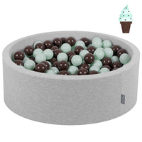 KiddyMoon Bällebad Bällepool mit bunten Bällen ∅ 7Cm  für Babys Kinder Rund, Hellgrau, 90 x 30 cm 300 Bälle