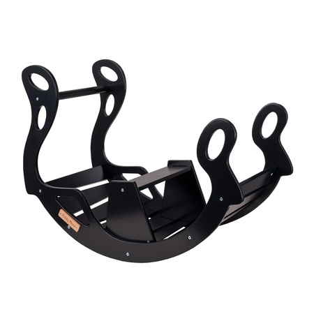KiddyMoon Montessori Kletterbogen aus Holz Wippe für Kinder Holzspielzeug, schwarz, 90,6x39x69 cm