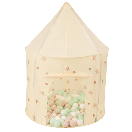 Kinderzelt Spielzelte in Pavillonform Für Kinder Leicht Aufzubauen Tragbar Spielhaus Perfekt Für Drinnen Und Draußen, hellbeige: pastellbeige/weiß/minze, 200 Bälle