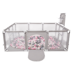 Laufstall Baby Großer Spielplatz mit Bällen Laufgitter für Kinder, Grau:perle/grau/transparent/puderrosa, 900 Bälle