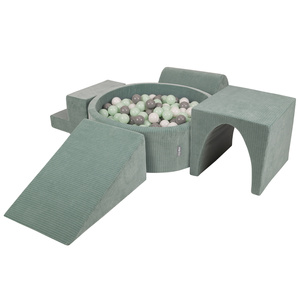 KiddyMoon Spielplatz Aus Schaumstoff Für Kinder Mit Bälle Waschbare Bezug, grün: weiß-grau-minze, Bällebad (300 Bälle) + Version 3