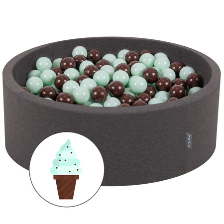 KiddyMoon Bällebad Bällepool mit bunten Bällen ∅ 7Cm  für Babys Kinder Rund, Dunkelgrau, 90 x 30 cm 300 Bälle