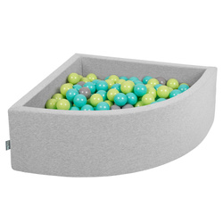 KiddyMoon Viertel Eckig Bällebad Bällepool ∅ 7Cm Ballgruben Für Babys Spielbad Kleinkinder, Hergestellt in der EU, hellgrau:hellgrün/helltürkis/grau, 90x30cm/200 Bälle