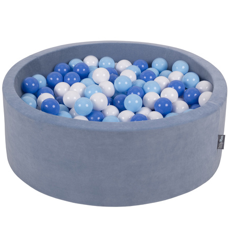 KiddyMoon Bällebad Bällepool mit bunten Bällen 7Cm  für Babys Kinder Rund, Winter: Weiß/ Babyblau/ Blau
