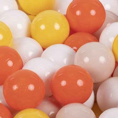 KiddyMoon Kinder Bälle für Bällebad Baby Spielbälle Plastikbälle ∅7cm Made in EU, gelb/orange/pastellbeige/weiß
