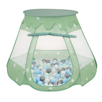 Baby Spielzelt Mit Plastikbällen Für Kinder Leicht und Kompakt ideal für Drinnen Und Draußen Fördert Sensorische Integration Schneller Aufbau, minze:perle/grau/transparent/babyblue/minze, 600 Bällen