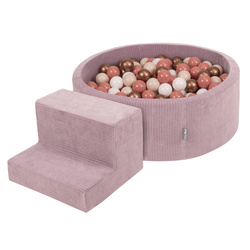 KiddyMoon Spielplatz Aus Schaumstoff Für Kinder mit Bälle Waschbare Bezug, violett: pastellbeige/weiß/kupferrrot/lachsfarben, Bällebad (200 Bälle) + Stüfchen
