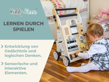 KiddyMoon Lauflernwagen aus Holz für Babys und Kleinkinder, Lauflernhilfe WK-001 Schwarz - Weiß, Griff Verstellbar