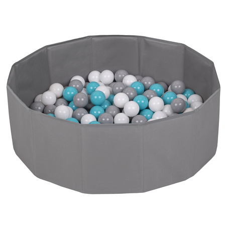Faltbare Bällebad mit Bälle für Kinder Spielbad, grau:grau/weiß/türkis, 300 Bälle