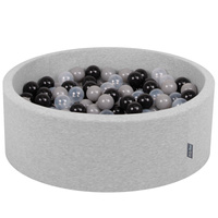 KiddyMoon Bällebad Bällepool mit bunten Bällen ∅ 7Cm  für Babys Kinder Rund, hellgrau:schwarz/grau/transparent, 90 x 30 cm 200 Bälle