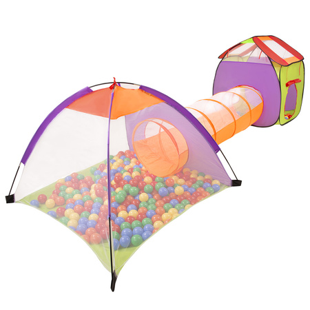 3in1 Spielzelt mit Tunnel Spielplatz PopUp Bällebad mit Bälle Für Kinder, Mehrfarbig:gelb/grün/blau/rot/orange, 200 Bälle