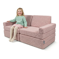KiddyMoon Kindersofa aus Schaumstoff mit Teddy-Plüsch, modular und klappbar, mit 2 Kissen, zum Spielen, Lesen und Entspannen, rosa, Kindersofa mit 2 Kissen