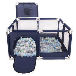 Laufstall mit Korb und Bällen Laufgitter für Kinder, Blau:perle/grau/transparent/babyblau/minze, 200 Bälle