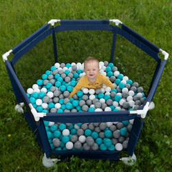 Sechseckiger Laufstall mit Bällen Laufgitter für Kinder, Blau:grau/weiß/türkis, 200 Bälle