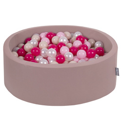 KiddyMoon Bällebad Bällepool mit bunten Bällen ∅ 7Cm  für Babys Kinder Rund, erikafarben: pastellbeige/puderrosa/perle/dunkelpink, 90x30cm/200 Bälle