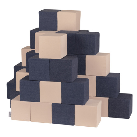 KiddyMoon Schaumstoff Würfel für Baby Weiche Blöcke Schaum Spielzeug Montessori-Spielzeug mit Schaum und viel Spaß für Kinder, Blöcke: dunkelblau-beige, 48 Stücke