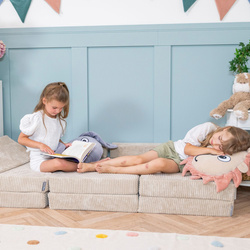 KiddyMoon Kindersofa aus Schaumstoff Spielsofa für Kinder Schlafsofa Kindersessel Sofa für Kinderzimmer Kindercouch Faltmatratze, beige, 140x55x30 cm