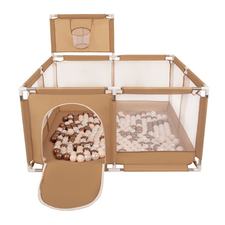 Laufstall mit Korb und Bällen Laufgitter für Kinder, beige:pastellbeige/kupferrot/perle, 200 Bälle