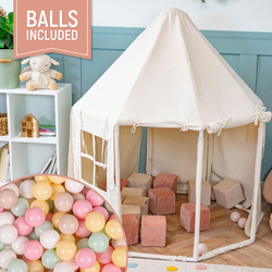 KiddyMoon Spielzelt Kinderzelt Faltbare Für Kinder Pavillon Förmiges Kinderhaus Leicht Zu Montieren Zum Spielen Und Entspannen Geeignet Für Drinnen Und Draußen, Naturfarbe:pastellbeige/pastellgelb/weiß/minze/puderrosa, 400 Bälle