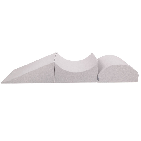 KiddyMoon Spielplatz aus Schaumstoff mit Bällebad und Bällen Hindernisläufen, hellgrau:perle/grau/transparent/puderrosa, Bällebad (300 Bälle) + Version 4