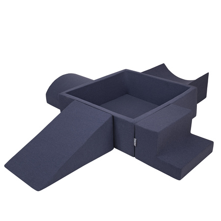 KiddyMoon Spielplatz aus Schaumstoff mit Quadrat Bällebad Bälle Hindernisläufen, dunkelblau:babyblue/blau/perle, Bällebad (200 Bälle) + Version 5