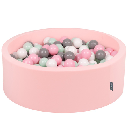 KiddyMoon Bällebad Bällepool mit bunten Bällen ∅ 7Cm für Babys Kinder Rund, pink:weiß/grau/minze/puderrosa, 90 x 30 cm 300 Bälle