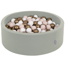 KiddyMoon Bällebad Bällepool mit bunten Bällen ∅ 7Cm  für Babys Kinder Rund, salbeifarben:pastellbeige/weiß/golden, 90x30cm/200 Bälle