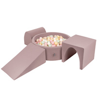 KiddyMoon Spielplatz aus Schaumstoff mit Bällebad und Bällen Hindernisläufen, erikafarben:pastellbeige/pastellgelb/weiß/minze/puderrosa, Bällebad (300 Bälle) + Version 2