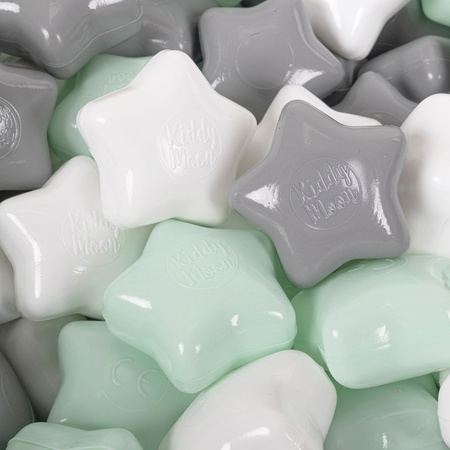 ZKG6-03-100 KiddyMoon Plastiksterne für Kinder 6 cm Sternchen Bälle Kugeln Kunststoff , Weiß/ Grau/ Minze