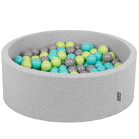 KiddyMoon Bällebad Bällepool mit bunten Bällen ∅ 7Cm  für Babys Kinder Rund, hellgrau:hellgrün/helltürkis/grau, 90x30cm/200 Bälle