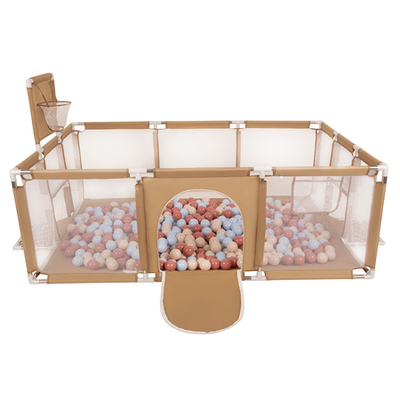 Laufstall Baby Großer Spielplatz mit Bällen Laufgitter für Kinder, beige:pastellbeige/pastellblau/lachsfarben, 200 Bälle