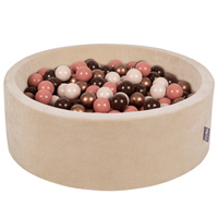 KiddyMoon Rundes Bällebad Schaumstoff Velvet Sensorik Spielzeug, Sandbeige: Braun/Kupfer/Pastellbeige/Lachs, 90 x 30 cm 300 Bälle