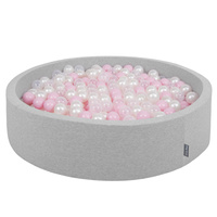KiddyMoon Rund Bällebad Bällepool ∅ 7Cm Ballgruben Bunten Bällen Für Babys Spielbad Kleinkinder, Hergestellt in der EU, hellgrau:puderrosa-perle-transparent, 120x30cm/1000 Bälle