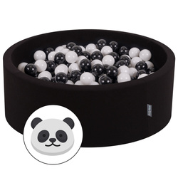 KiddyMoon Bällebad Bällepool mit bunten Bällen ∅ 7Cm  für Babys Kinder Rund, Panda:schwarz/weiß, 90x30cm/200 Bälle