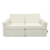 KiddyMoon Kindersofa aus Schaumstoff mit Teddy-Plüsch, modular und klappbar, zum Spielen, Lesen und Entspannen, cremig, Kindersofa