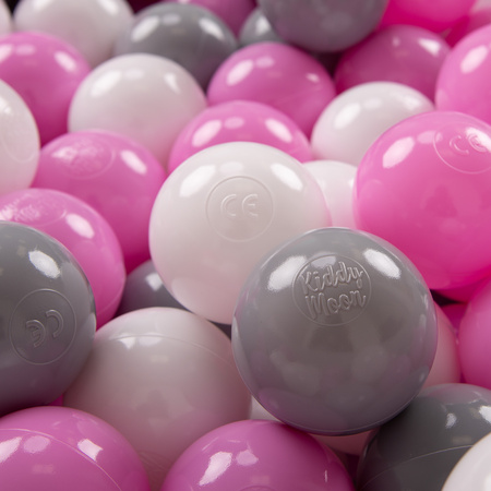 KiddyMoon Kinder Bälle für Bällebad Baby Spielbälle Plastikbälle ∅7cm Made in EU, grau/weiß/rosa