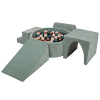 KiddyMoon Spielplatz Aus Schaumstoff Für Kinder Mit Bälle Waschbare Bezug, grün: dunkeltürkis/pastellbeige/kupferrot, Bällebad (200 Bälle) + Version 3