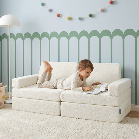 KiddyMoon Kindersofa aus Schaumstoff mit Teddy-Plüsch, modular und klappbar, zum Spielen, Lesen und Entspannen, cremig, Kindersofa