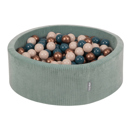 KiddyMoon Bällebad Kinder Schaumstoff Mit Bälle Für Baby ab 1 Jahr, grün: dunkeltürkis/pastellbeige/kupferrot, 90 x 30 cm 200 Bälle