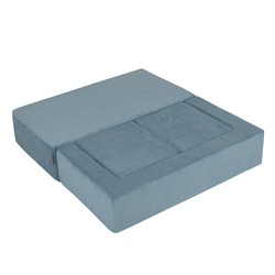 KiddyMoon Kindersofa mit Zwei Weichen Puffen Für Kinder Bequemes und Leichtes Schaumstoff-Sofa Gerippter Stoff Abnehmbarer Bezug Perfekt für Entspannung und Kreativität, blau, Sofa/Puff