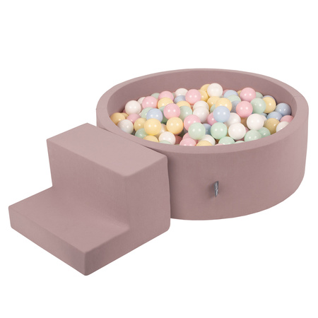 KiddyMoon Spielplatz aus Schaumstoff mit Rund Bällebad (200 Bälle) Ballgruben für Babys Spielbad Hindernisläufen, Hergestellt in der EU, erikafarben:pastellblau/pastellgelb/weiß/minze/puderrosa, Bällebad (200 Bälle) + Stüfchen