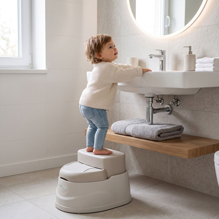 KiddyMoon Töpfchen für Kinder 3in1 mit Tritthocker Abschließbarer Deckel, Beige, UNI