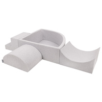 KiddyMoon Spielplatz Schaumstoff mit Viertel Eckig Bällebad Bälle Hindernisläufe, hellgrau:perle/grau/transparent/puderrosa, Bällebad (200 Bälle) + Version 6