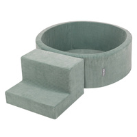 KiddyMoon Spielplatz Aus Schaumstoff Für Kinder mit Bälle Waschbare Bezug, grün: pastellblau/pastellgelb/weiß/minze/puderrosa, Bällebad (100 Bälle) + Stüfchen