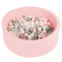 Bällebad Bällepool für Baby Kinder mit 200 bunten Bällen Rund, rosa: perle/grau/transparent/puderrosa, 90x30cm/300 Bälle